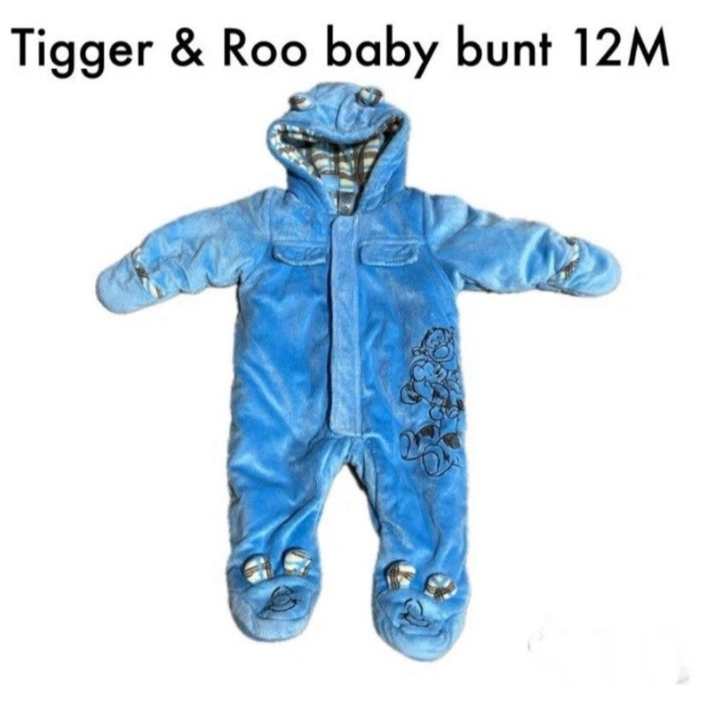 Rare Y2K Disney Baby Tigger & Roo Blue Winter Bunting Suit 12M